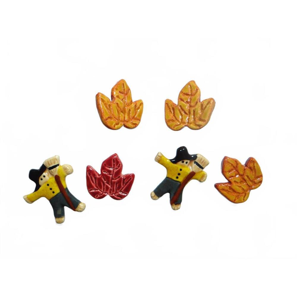 Vintage Handmade Ceramic Fall-Themed Button Covers‎ & earrings